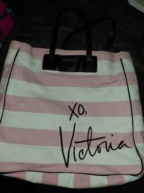 Victoria's Secret Pink and White Striped Hobo Bag